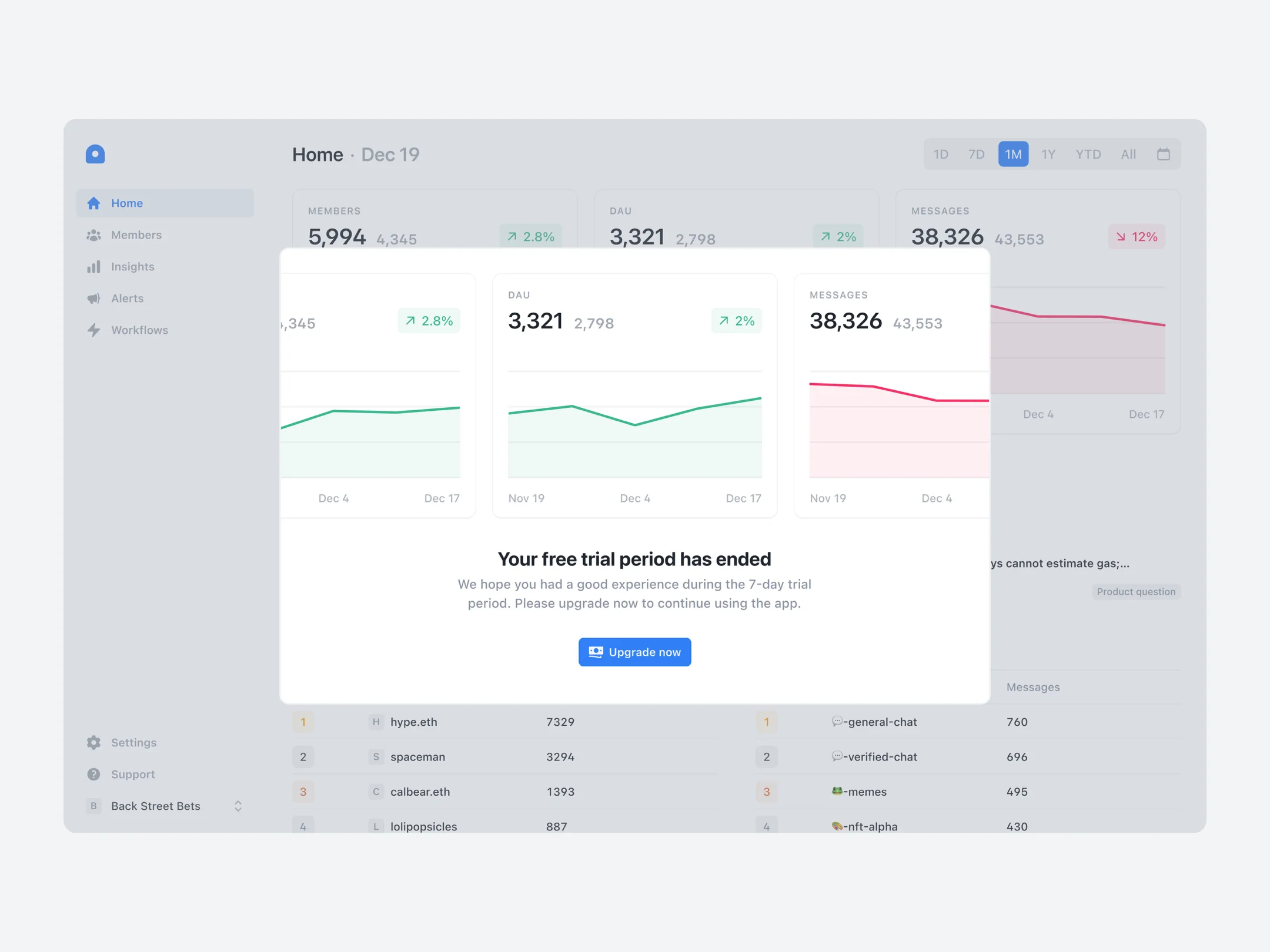 Upgrade modal