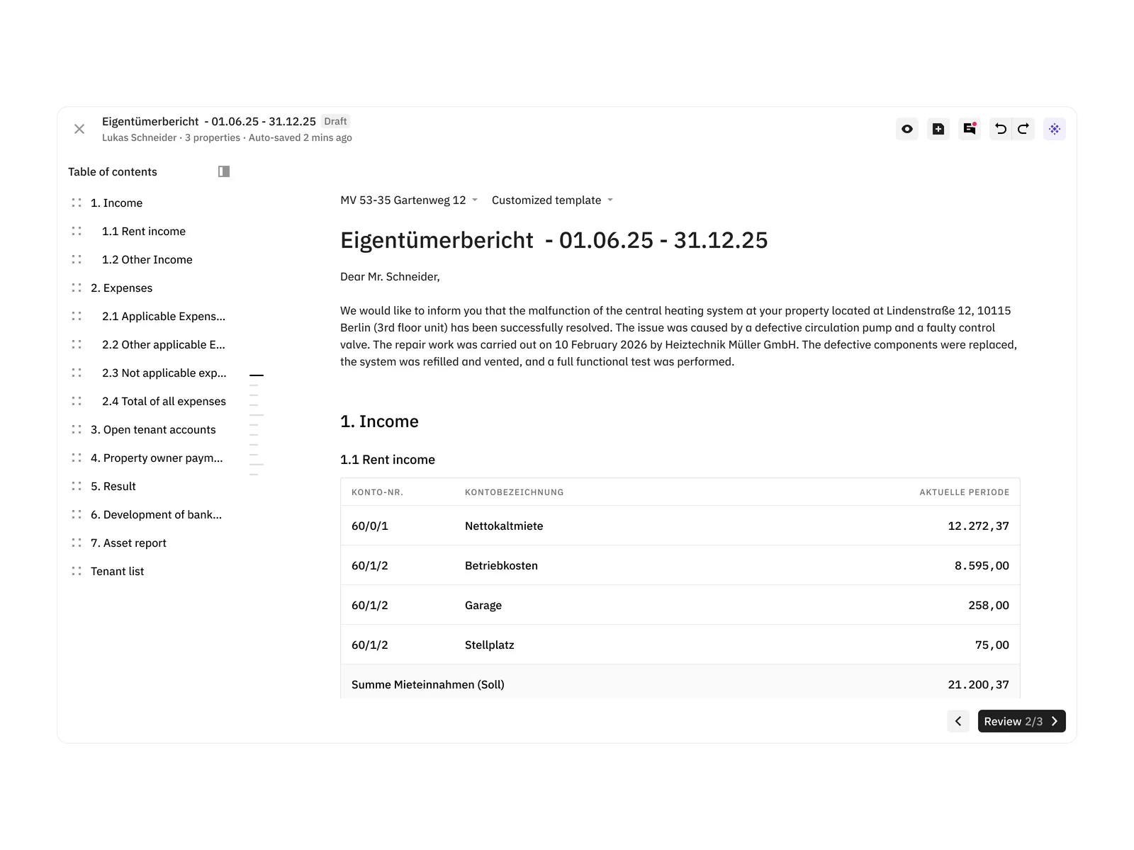Document table of contents
