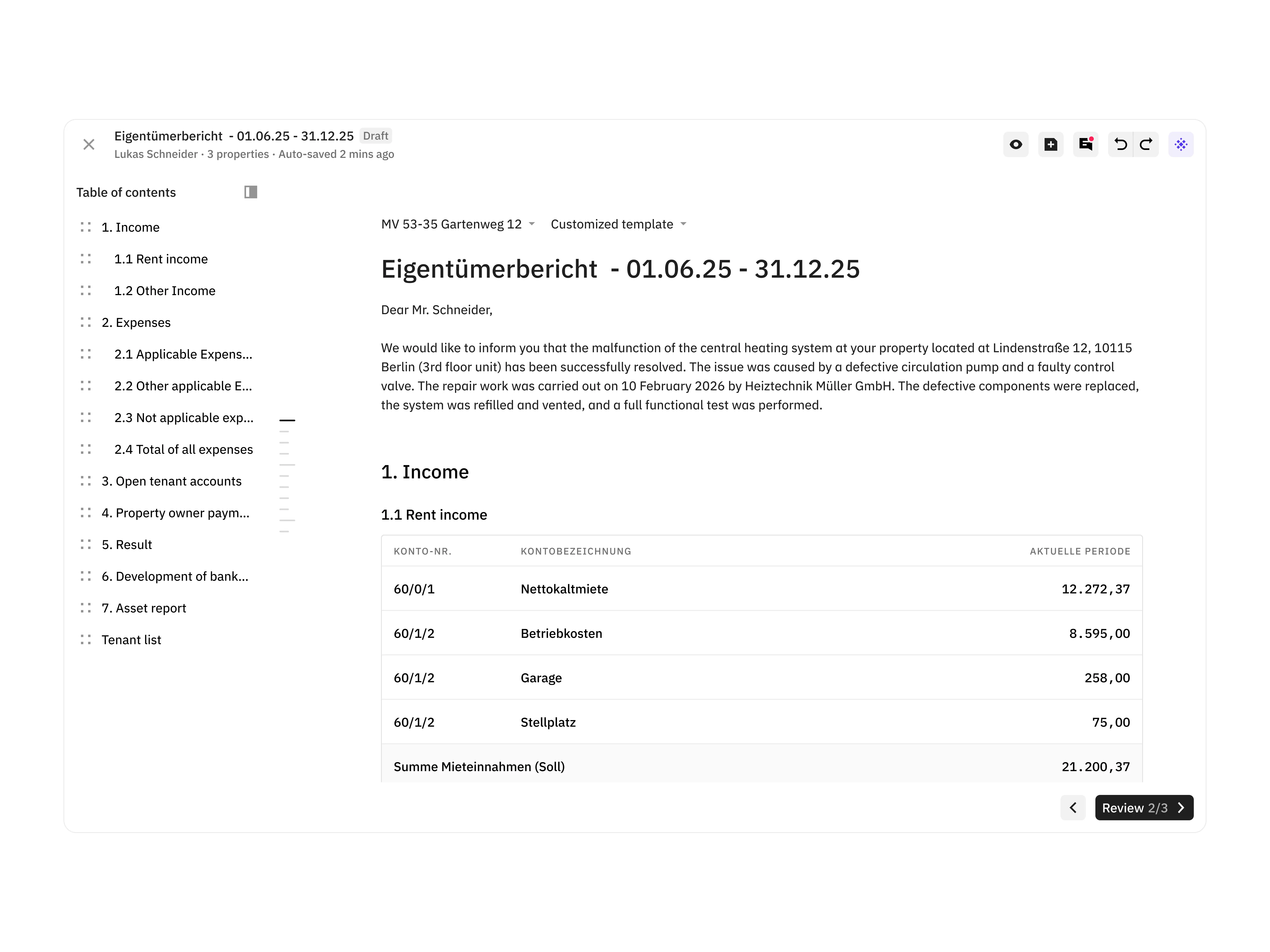 Document table of contents