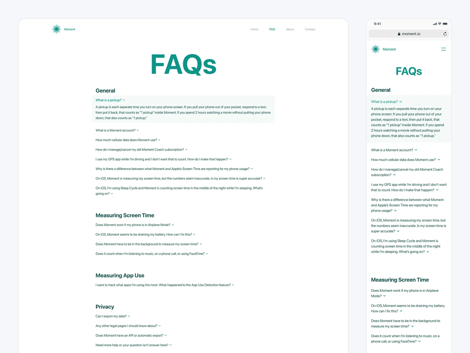 Marketing website FAQ section