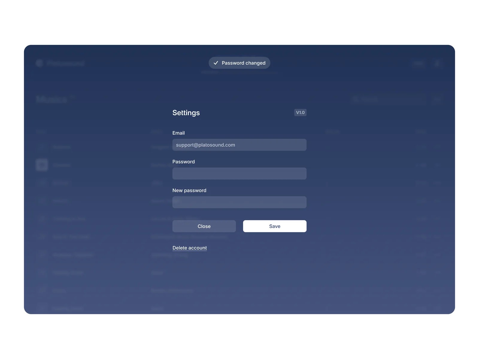 Settings screen