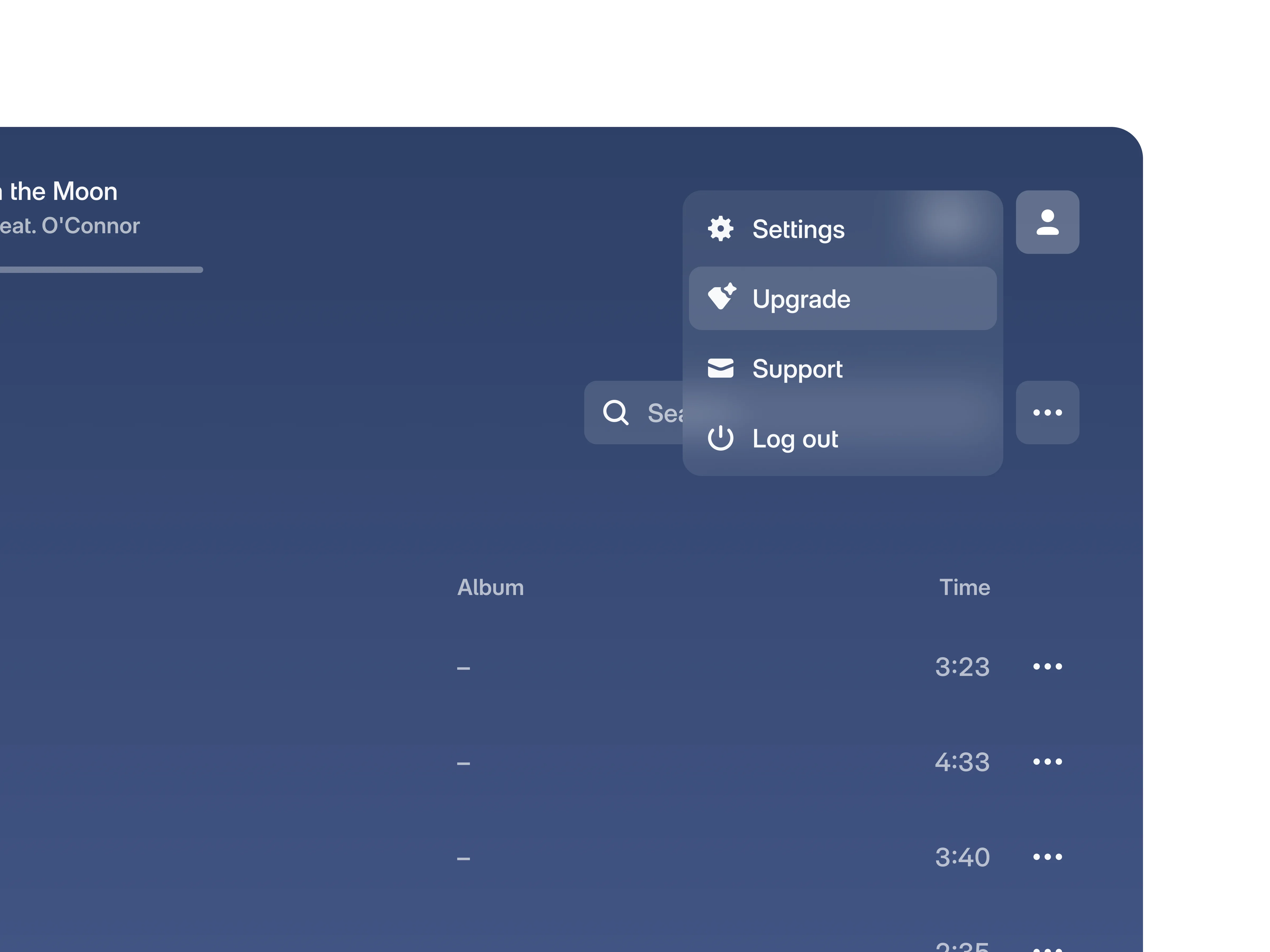 Platosound user dropdown